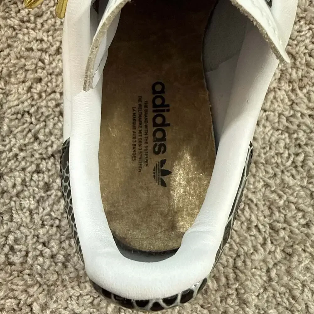 Adidas Stan Smith Womens 8 White Gold‎ Snake Heel Tab Leather Sneakers EUC